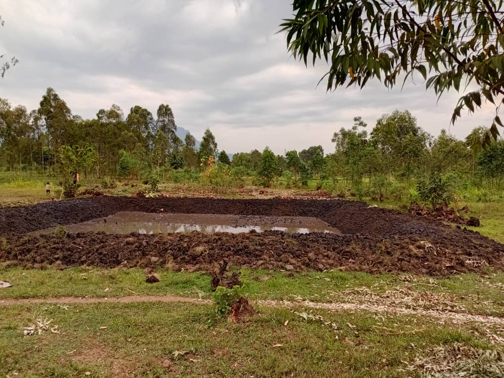 Embankment soil heaped around the pond